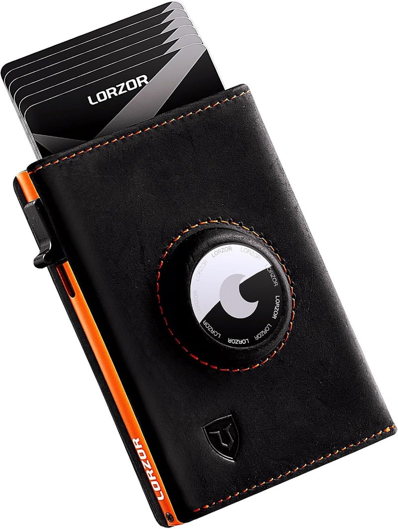 LORZOR AirTag Wallet - Full Grain Leather, Mens Minimalist Wallet with Apple Air Tag Holder, Slim Smart Pop up Card Case, ID Window, RFID Blocking, Front Pocket (AirTag Not Included) - Image 1